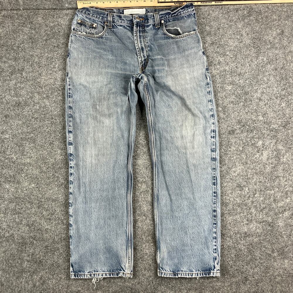 Perry‎ Ellis Jeans Mens 36x30 Light Wash Distressed Raw Hem Straight Fit Denim